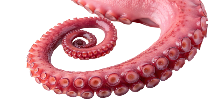 Close up of an octopus tentacle, spiral shape, detailed texture.