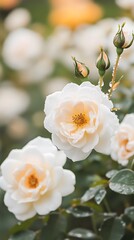 Obraz premium Stunning Closeup of Dewy Cream Roses in Bloom