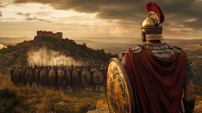 Roman Legionaries Gazing at a Distant Fortified Landscape