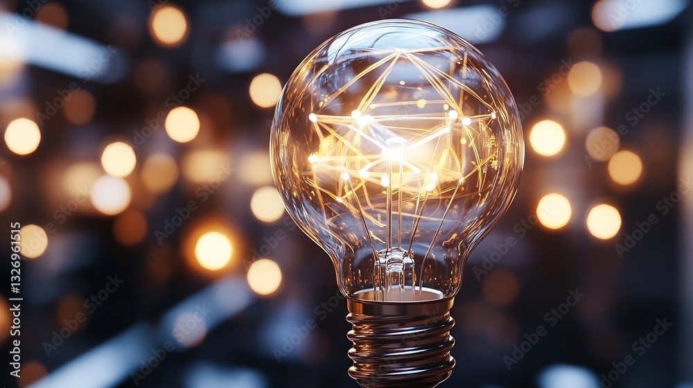 Aufkleber Glowing light bulb with intricate filament design showcasing innovation and modern technology in illumination : Generative AI