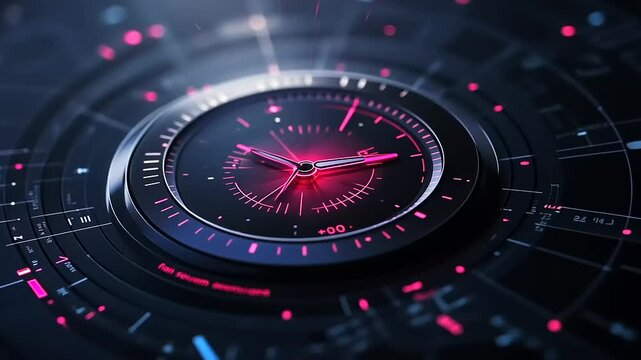Abstract close-up of a high-tech compass with glowing indicators on a dark background
