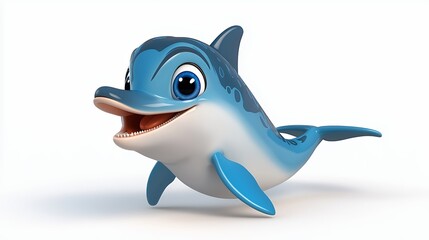 Obraz premium Playful Blue Cartoon Dolphin Leaping on White