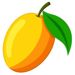 Vibrant mango illustration with leaf and stem, perfect for summer and tropical themes, vector