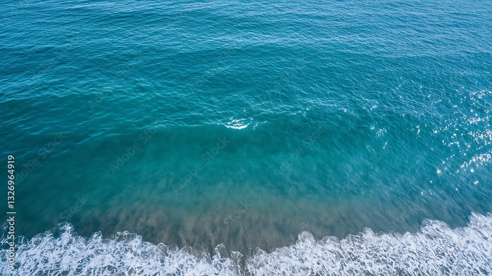 Poster aerial view of clear ocean waves gently rolling on a sunny beach shoreline : generative ai