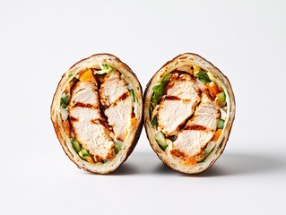 Gourmet fast food chicken wrap delight restaurant kitchen food photography clean background close-up culinary experience
