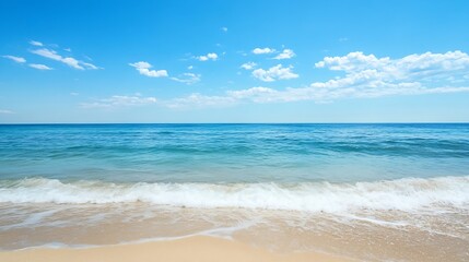Fototapeta premium Pristine Beach with Gentle Waves and Clear Blue Ocean Under Sunny Sky : Generative AI