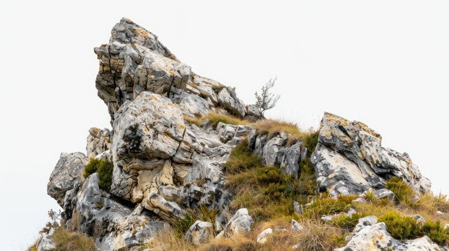 Unique Rocky Outcrop Surrounded by Lush Greenery in Nature Landscape