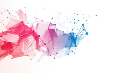 Obraz premium Abstract digital art featuring flowing shapes in pink and blue tones, interconnected by delicate lines and dots, creating a sense of movement and depth.