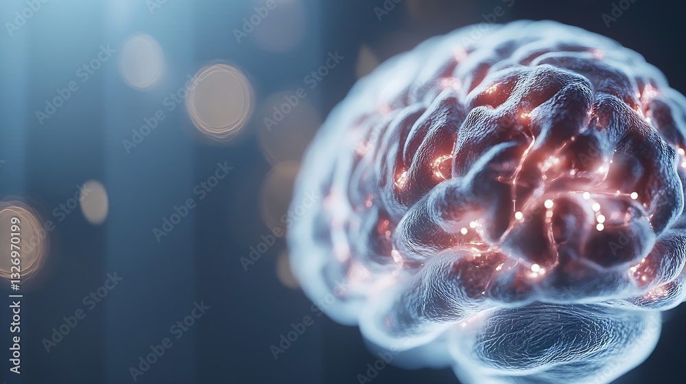 Aufkleber Beautiful and intricate digital rendering of a human brain glowing with neural connections : Generative AI