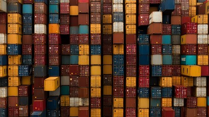 cargo ship An aerial view of a large cargo ship cruising through the blue ocean, loaded with colorful containers, showcasing maritime transport and logistics.