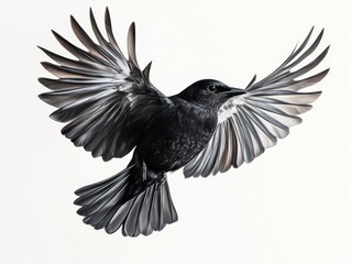Naklejka premium Black Bird in Flight Against White Background