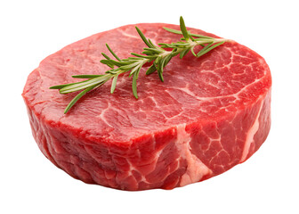 Raw beef steak with rosemary sprig.  Delicious, juicy, and ready to cook.