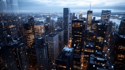 Obraz premium Stunning Aerial View Of A Busy Urban Cityscape At Night Illuminated By Bright Lights And Skyscrapers : Generative AI
