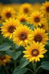 Rich golden sunflower blossoms, tightly clustered , sunflower texture, detail