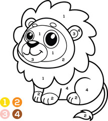 Cute Cartoon Lion Coloring Page with Numbers