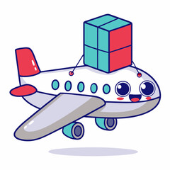 Naklejka premium Cargo airplane transporting goods sky illustration whimsical aerial view air shipping concept