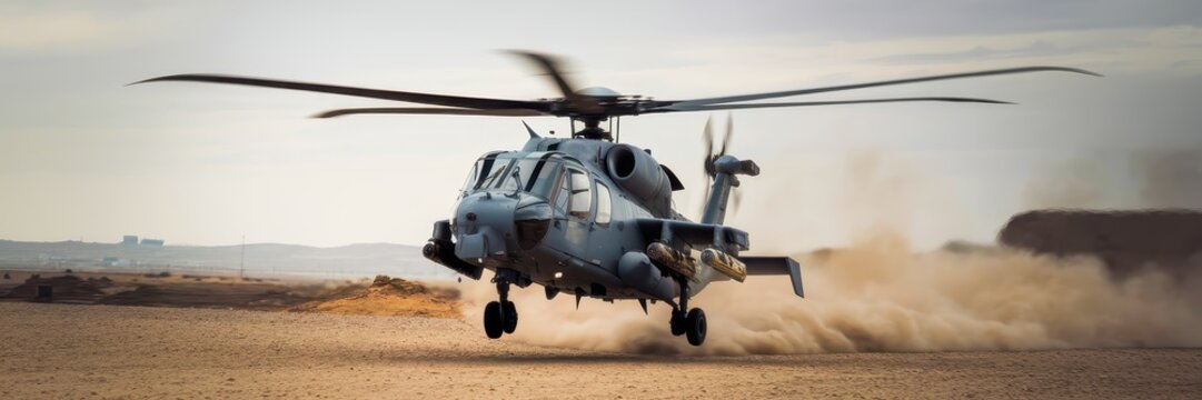 MH-60R Seahawk Helicopter Taking Off in Desert