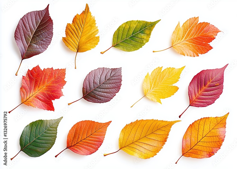 Poster colorful autumn leaves falling on white background with clipping path