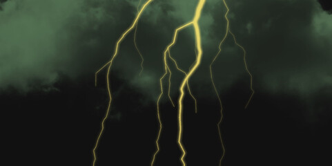 Thunder, lightnings and rain on a stormy summer night in black and white. Lightning bolts in the sky at night. Lightning on the sky with stormy clouds .