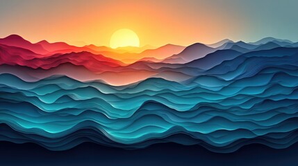 Abstract sunset mountain range landscape