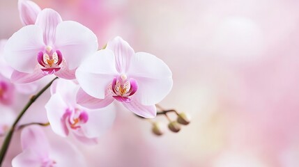 Delicate Pink Orchid Flowers Against a Soft Blurred Background for Elegant Decor : Generative AI