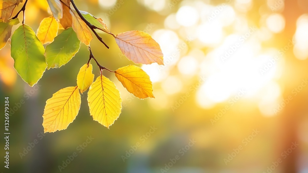 Poster golden autumn leaves captured in warm sunlight creating a beautiful nature background : generative a