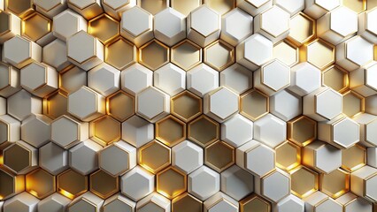 Gold & White Hexagon Abstract 3D Background - Minimalist Geometric Long Exposure Design
