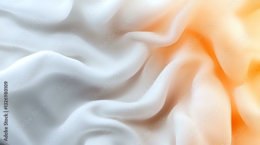 Poster soft white and peach colored fabric waves creating gentle flowing curves and folds with smooth silky