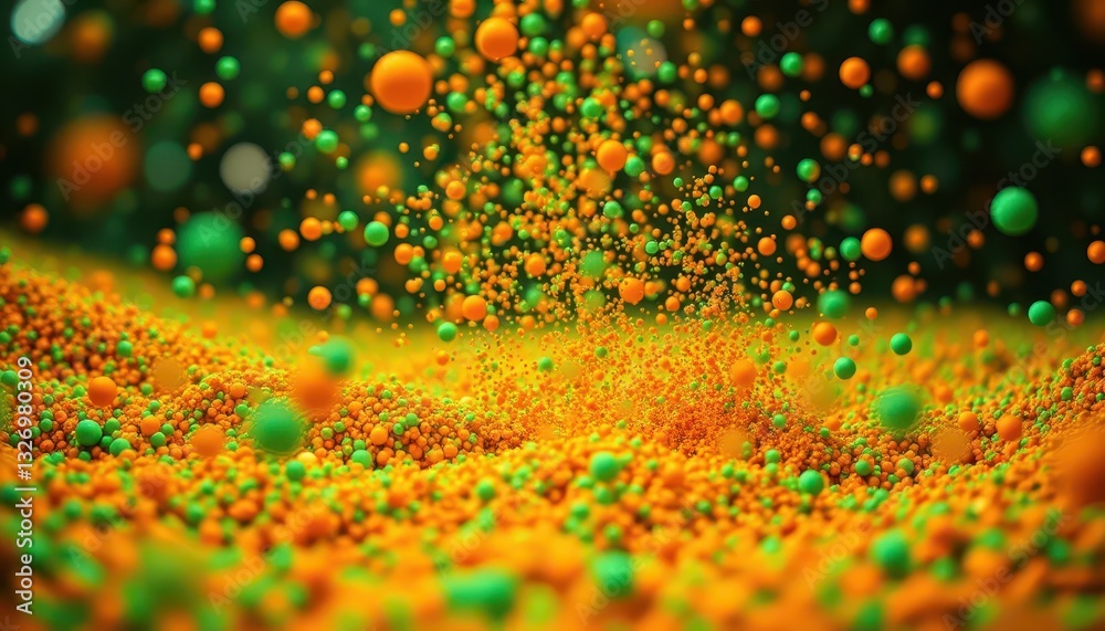 Fototapete vibrant abstract background with floating colorful particles in orange and green creating dynamic vi