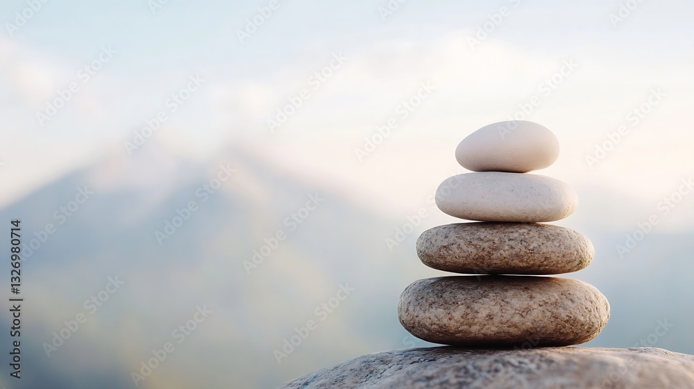 Poster stacked stones balanced on top of each other symbolizing peace and harmony in nature : generative ai