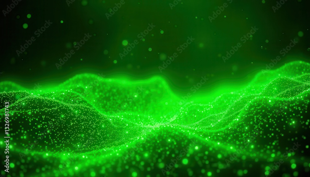 Fototapete abstract green wave pattern with glowing particles and vibrant illumination creating a dynamic and c