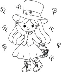 St. Patricks Day Leprechaun Girl Coloring Page