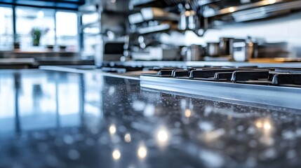 Modern kitchen interior with sleek surfaces and sparkling reflections in contemporary design : Generative AI