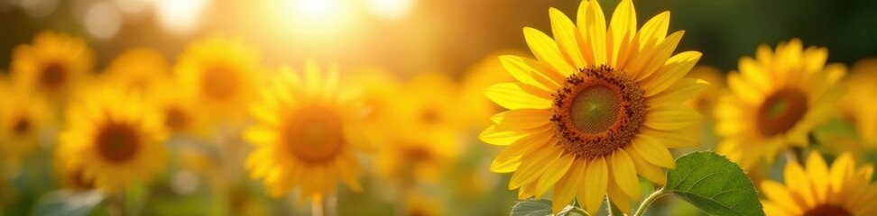 Naklejka premium Sunlit sunflowers, cheerful bunch, rustic feel, country, detail, photo