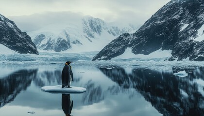 Majestic emperor penguin standing on ice floe in antarctica