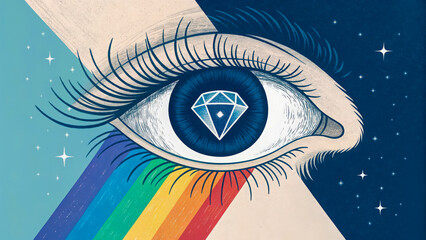 surreal eye diamond pupil blue sky rainbow tears