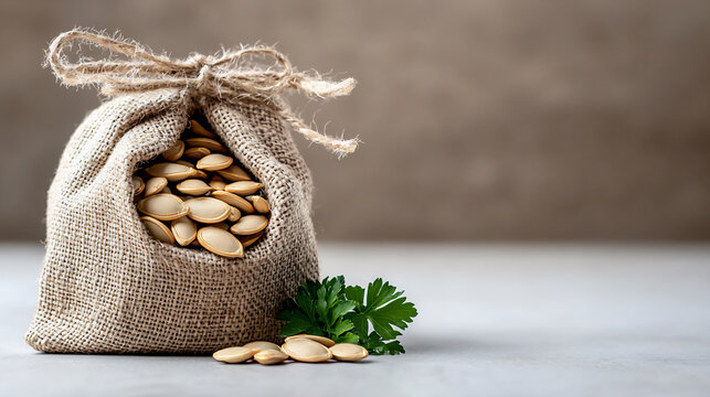  pumpkin seeds in burlap sack