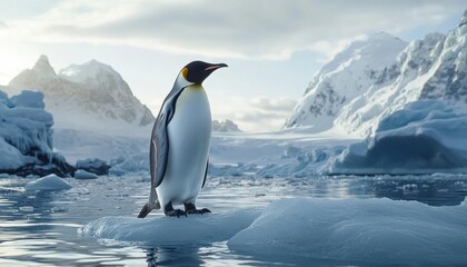 Majestic emperor penguin standing on ice floe in antarctica