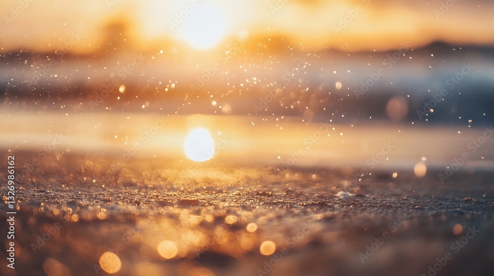 Poster beautiful sunset reflection on the beach with sparkling water and gentle waves : generative ai
