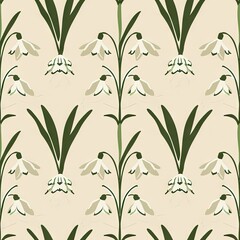 Naklejka premium Vintage seamless pattern snowdrops flower on pastel background. Retro floral print for spring easter festive design