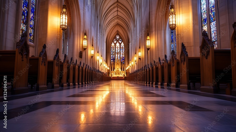Aufkleber interior view of a grand cathedral showcasing its stunning architecture and soft light : generative 
