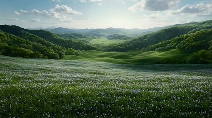 Expansive field of wildflowers in full bloom creating a colorful tapestry beneath the open sky