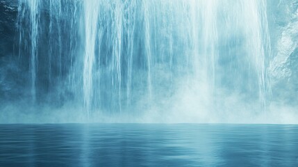 Waterfall streaks in icy blue and shimmering aquamarine plain background