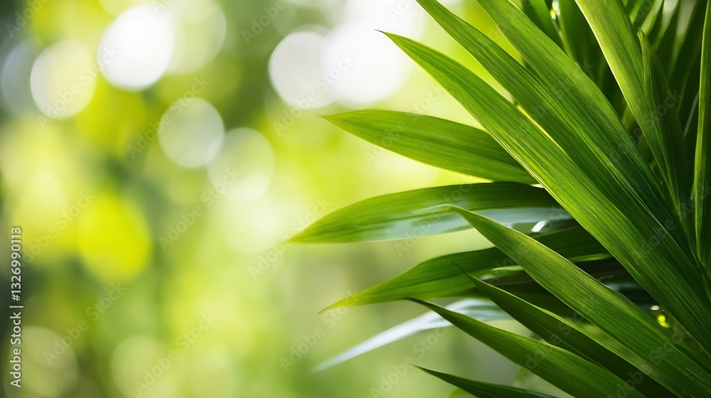 Poster lush green leaves with sunlight background creating a serene nature scene : generative ai