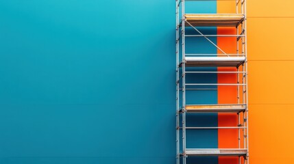 Painting process in urban space scaffolding and wall city construction site contemporary bright environment close-up view