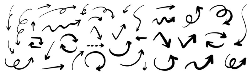 ベクターのペンの手書きの矢印セット 白黒