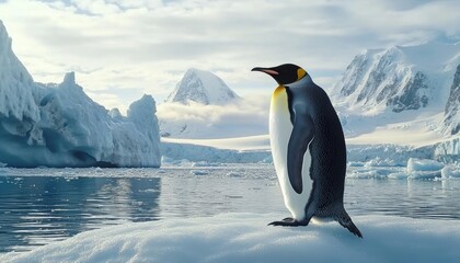 Obraz premium Emperor penguin standing on ice floe in antarctica, majestic polar scene