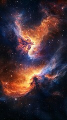 Fototapeta premium Cosmic Nebula with Fiery Colors and Starry Background