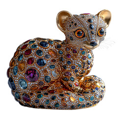 Shiny Gold Sculpture of a Stoat Adorned with Colorful Gemstones and Intricate Detail Craftsmanship