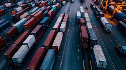 Aerial View of Colorful Shipping Containers in a Busy Port Area with Lively Activity : Generative AI